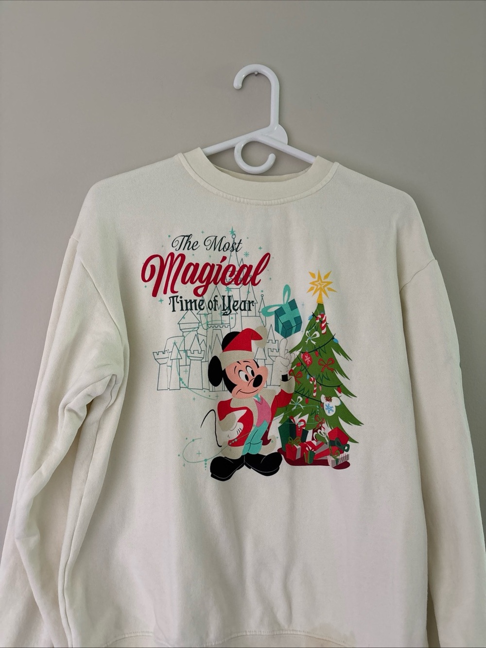 Disney Cream Sweatshirt with Mickey Mouse Holiday Graphic